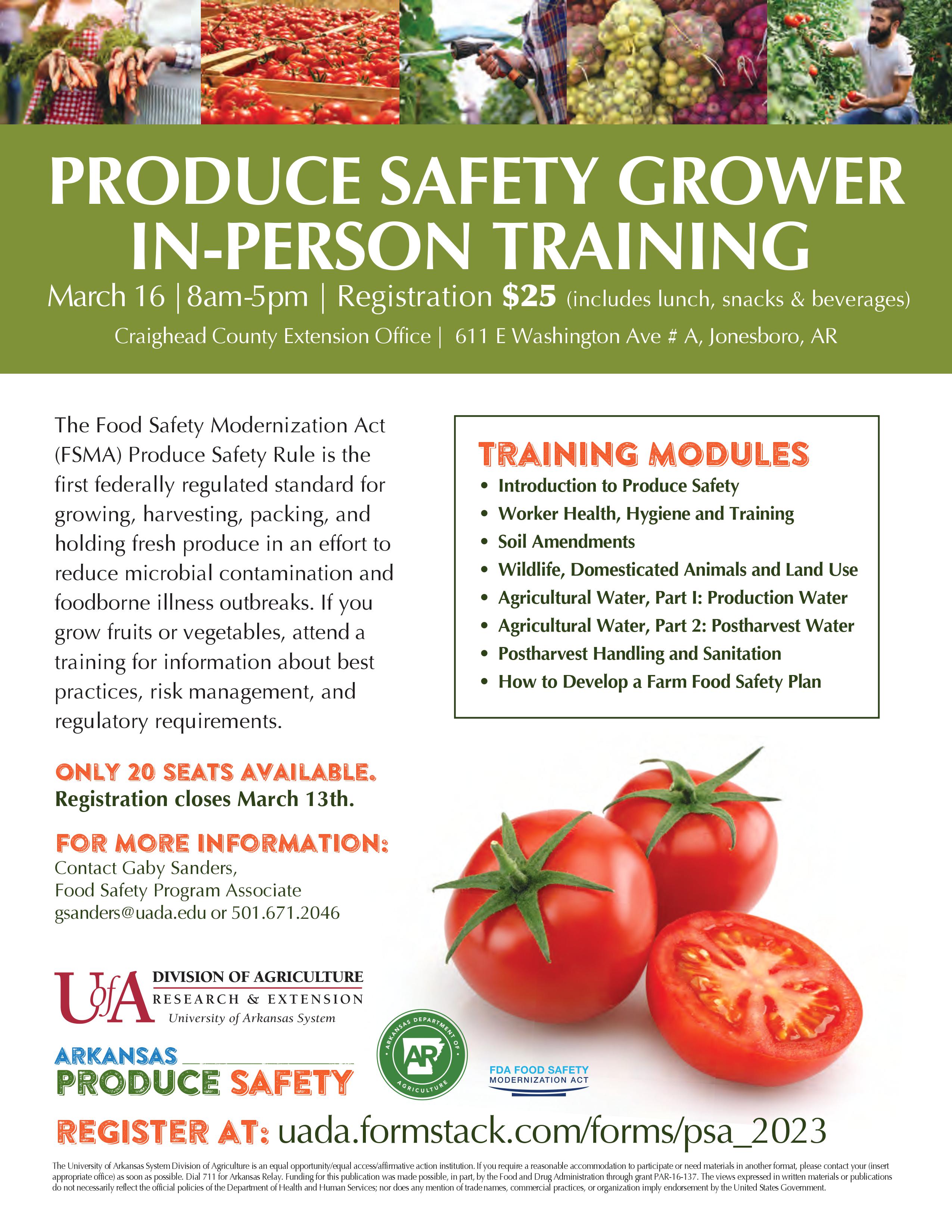 Cooperative Extension Service to offer produce safety grower training